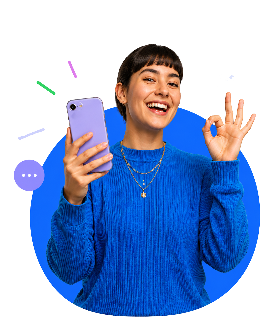 Happy woman using WhatsApp